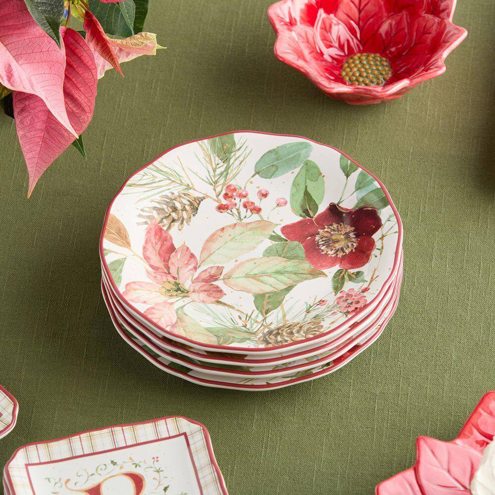 Winter Blooms Assorted Colors Ceramic 9 in. Dessert Plates (Set of 4) product image for price tracking