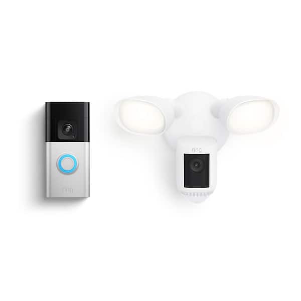 Ring Battery Doorbell Pro Wireless with Wired Floodlight Cam Pro - 3D Motion Detection and Two-Way Talk, White
