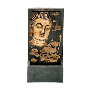 29.5 in. H Bronze and Natural Polystone Indoor Outdoor Buddha Face Water Fountain with Pump and Splash Guard