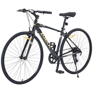 28 in. Bike with 7 Speed Hybrid and Aluminum Alloy Frame C-Brake 700C for Men and Women's in Black