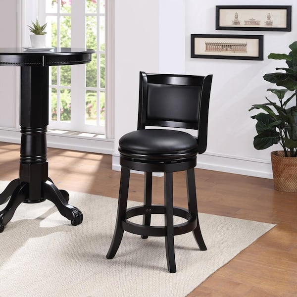 Augusta 24 in. Black Wood Swivel Cushioned Bar Stool