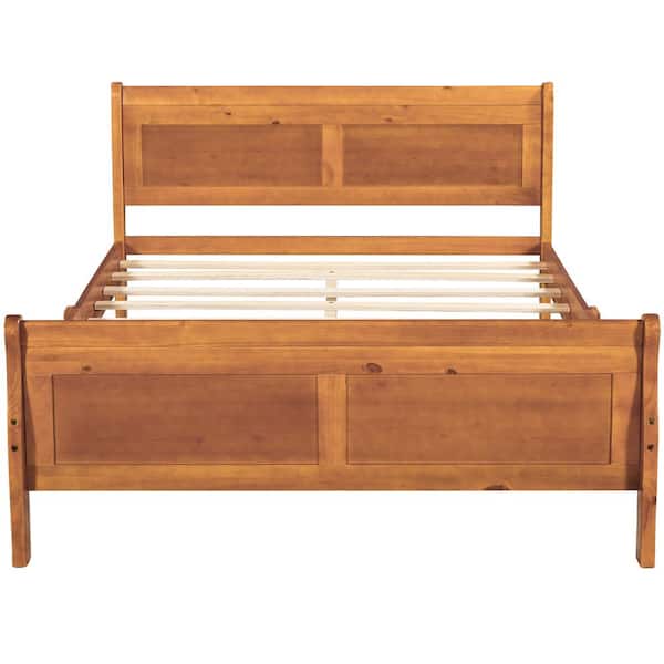ANBAZAR 57 in. W Full Size Oak Medium Wood Platform Bed Frame with Headboard and Wood Support Slats, No Box Spring Needed