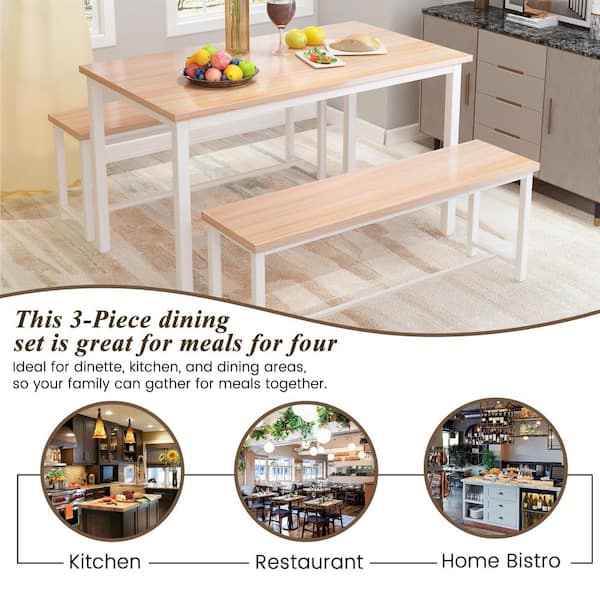 Mieres Small Dining Table Set for 2, Home Kitchen Furniture Perfect Choice, Compact & Durable, Easy Assembly, White Beige, Stools