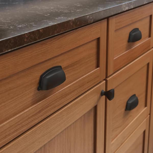Cup 3 in. (76 mm) Classic Matte Black Cabinet Drawer Cup Pull