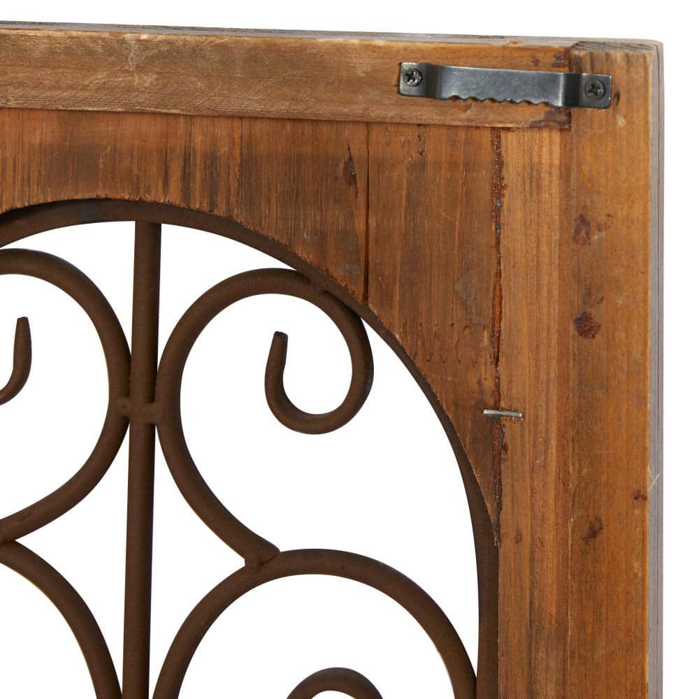 Rustic Brown Wood and Metal Scroll Wall Hanging