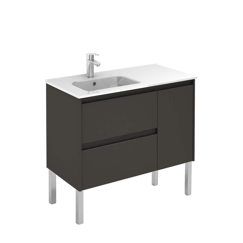 35.6 in. W x 18.1 in. D x 32.9 in. H Bathroom Vanity Unit in Anthracite with Vanity Top and Basin in White -  WS Bath Collections, Ambra 90F AN