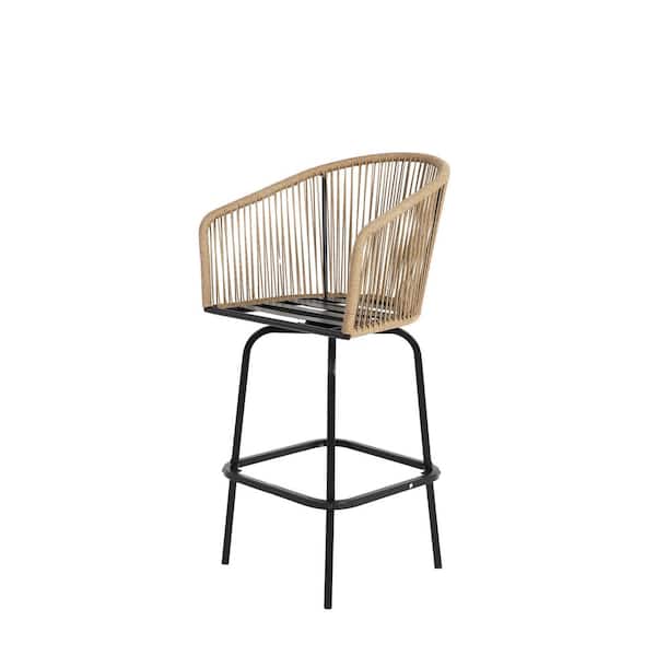 4-Piece Metal Outdoor Bar Stool with Blue Cushion