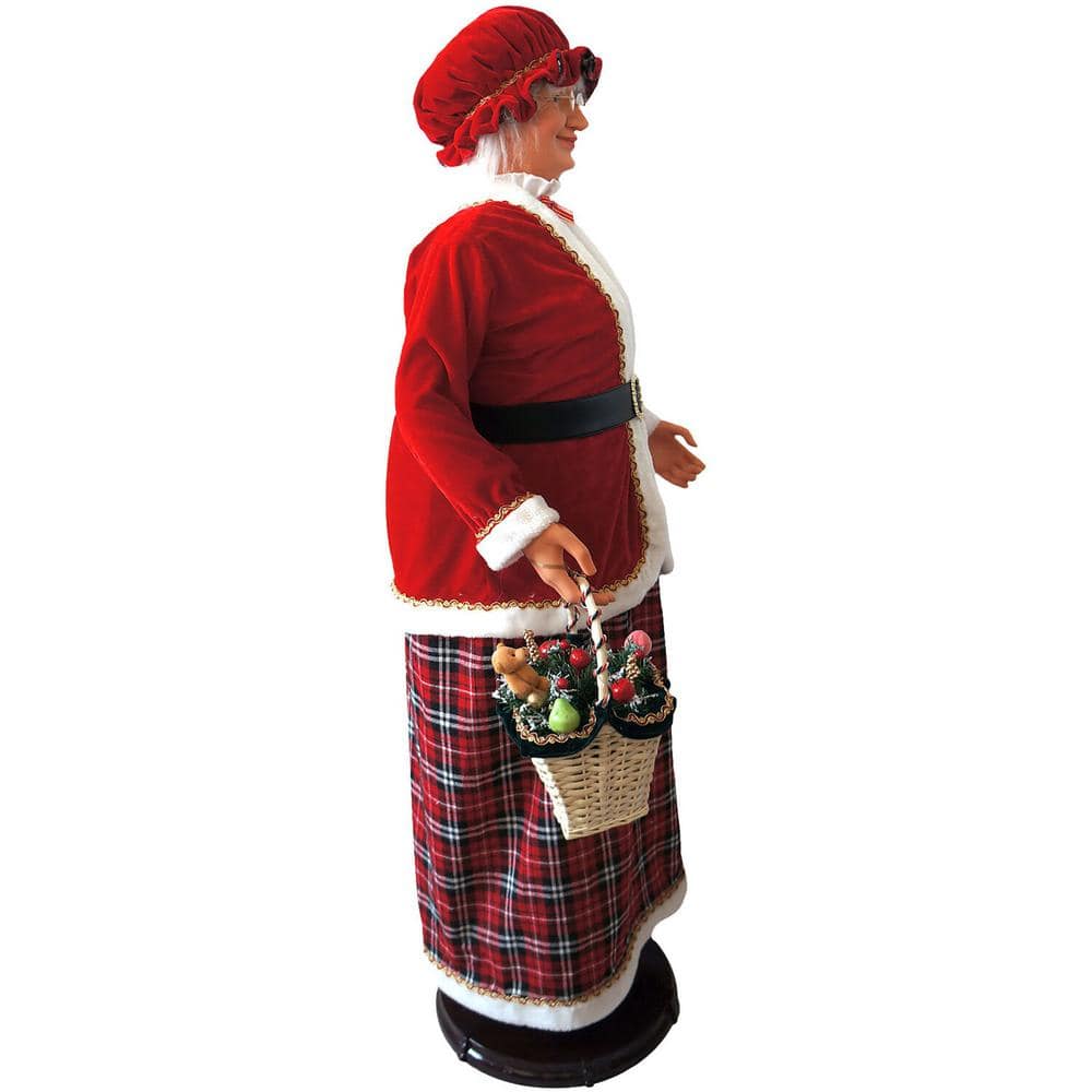 58-Inch Animated Dancing Mrs. Claus with Tartan Skirt and Gift Basket