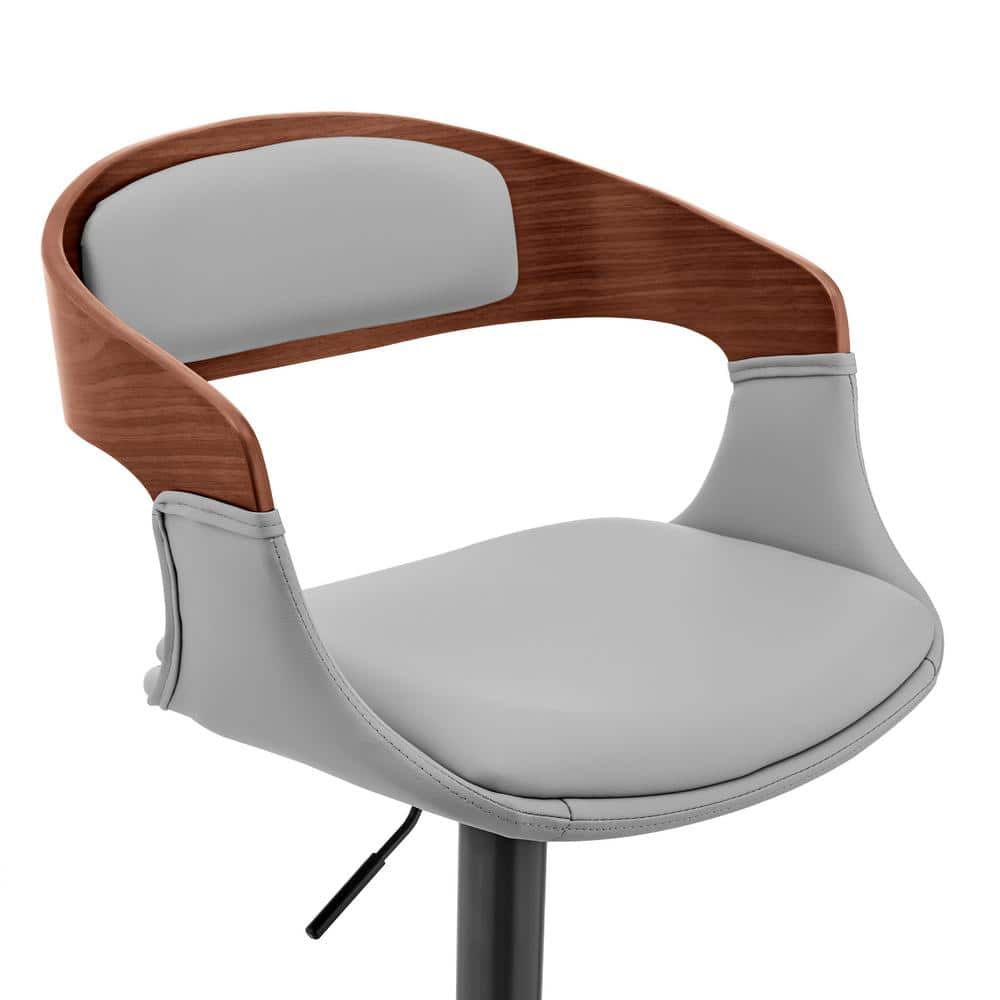 Benson Contemporary Adjustable Swivel Bar Stool in Gray and Walnut