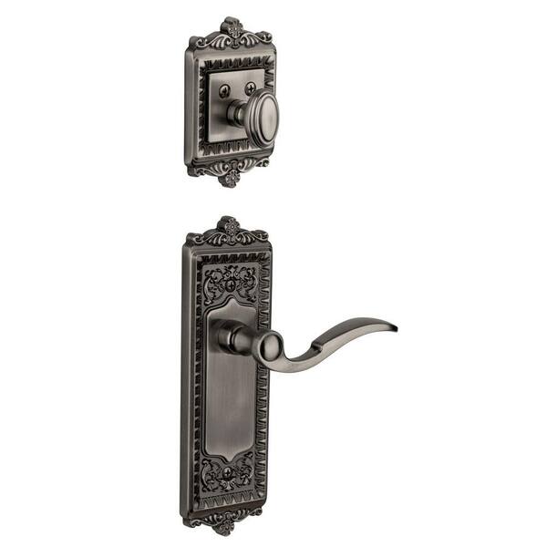 Grandeur Windsor Single Cylinder Antique Pewter Combo Pack Keyed Differently with Bellagio Lever and Matching Deadbolt