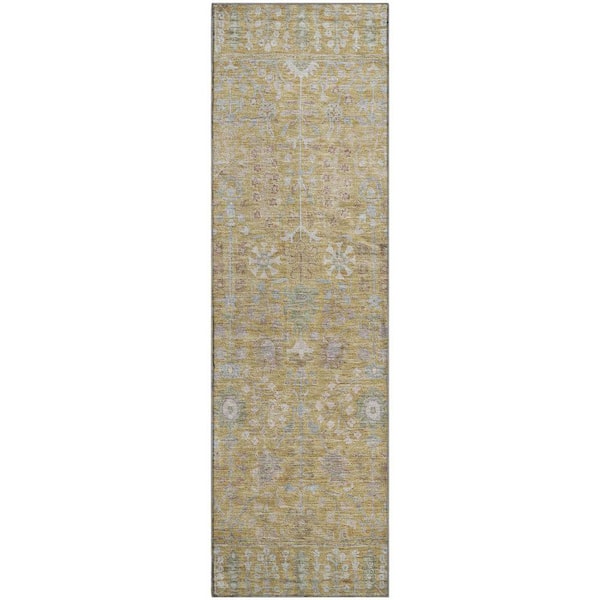 Mayfield Premium Machine Washable Abstract AMF2231 Wheat 2 ft. x 7 ft. Runner Rug