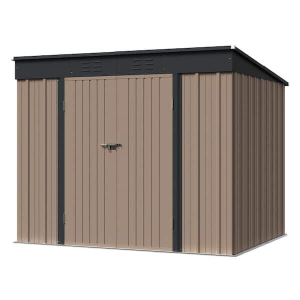 Tozey 8 ft. W x 6 ft. D Brown Slanted-Roof Shed Galvanized Metal Shed for Outdoor Storage 48 sq. ft.