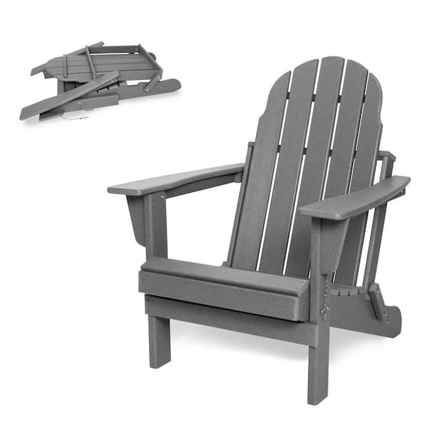 LAUREL CANYON Grey HDPE Plastic Weather Resistant Folding Adirondack Chair