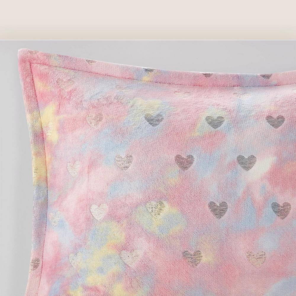 Twin Pink Multi/Gold Microfiber Plush Comforter Set with Hearts