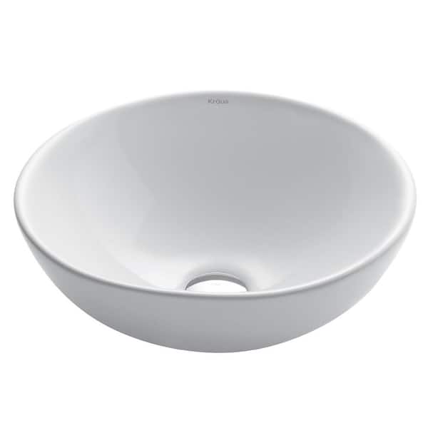 KRAUS Soft Round Ceramic Vessel Bathroom Sink in White