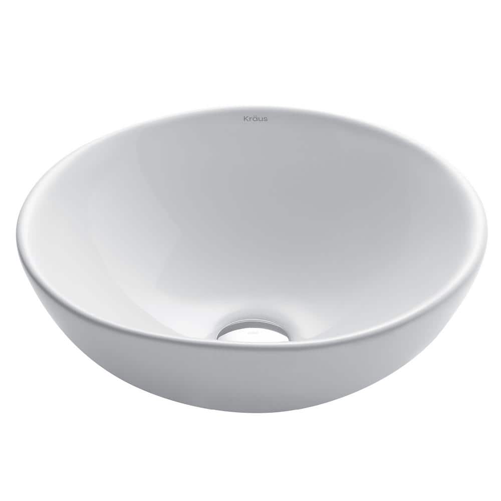 White Round Ceramic Vessel Bathroom Sink, 16 Inch