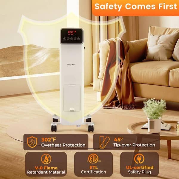 1500-Watt Electric Oil Filled Radiator Space Heater with Remote Control 3 Modes 24H Timer for Living Space