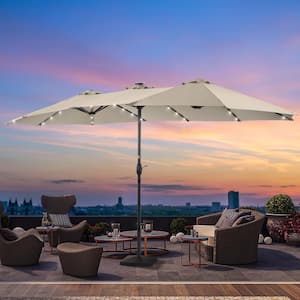 15 ft. x 9 ft. LED Outdoor Double-sided Patio Market Umbrella with UPF50+, Tilt Function and Wind-Resistant Design, Sand