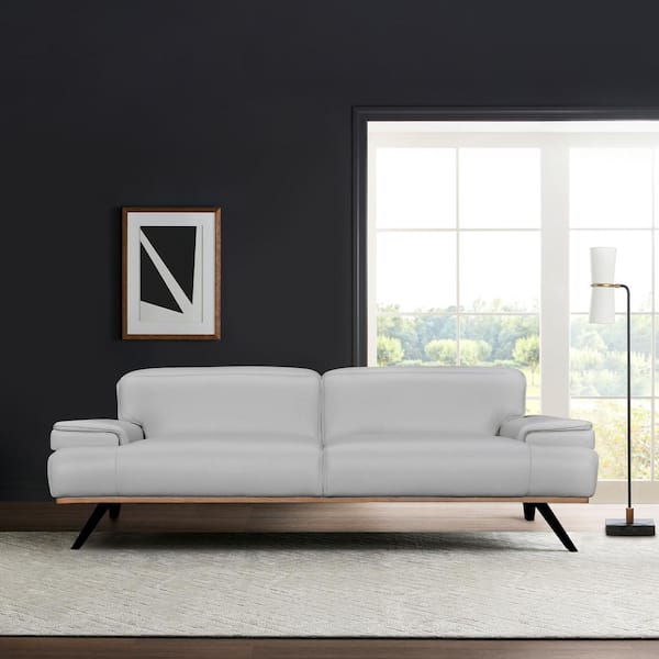 Armen Living Prato 89 in. Slope Arm Leather Rectangle Sofa in. Dove Gray