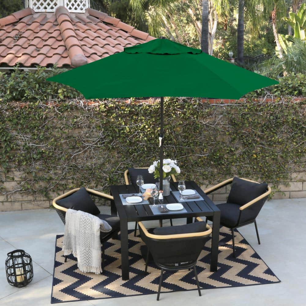 Hunter Green 9-Foot Steel Market Patio Umbrella with Tilt