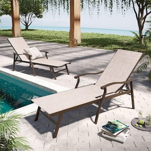 Brown 2-Piece Aluminum Outdoor Chaise Lounge in Beige