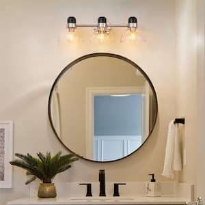 Kneeland 24.4 in. 3-Light Polished Nickel Modern Linear Dome Bathroom Vanity Light with Clear Bubble Globe Glass Shade