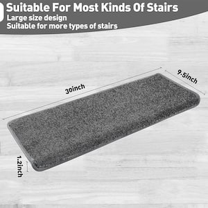 Dark Grey 9.5 in. x 30 in. x 1.2 in. Polypropylene Bullnose Tape Free Non Slip Carpet Stair Treads Covers Set of 14