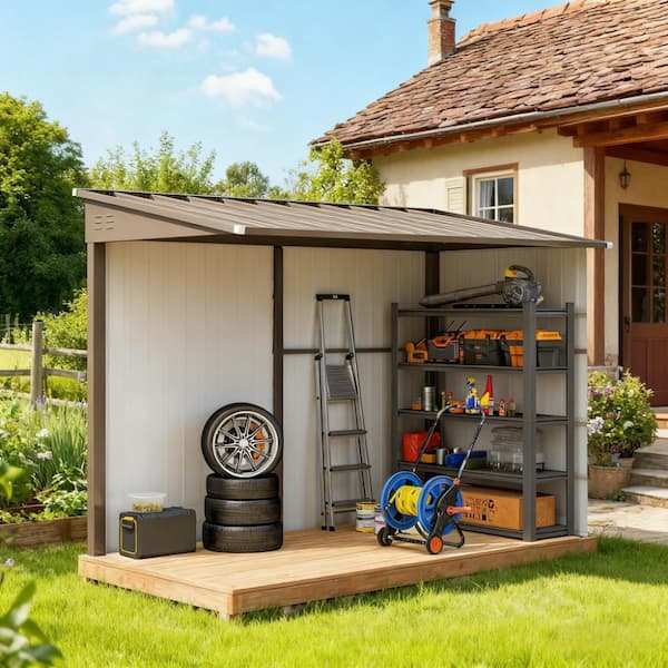 Zeus & Ruta 9 ft. W x 5 ft. D Brown Metal Garden Shed for Outdoor