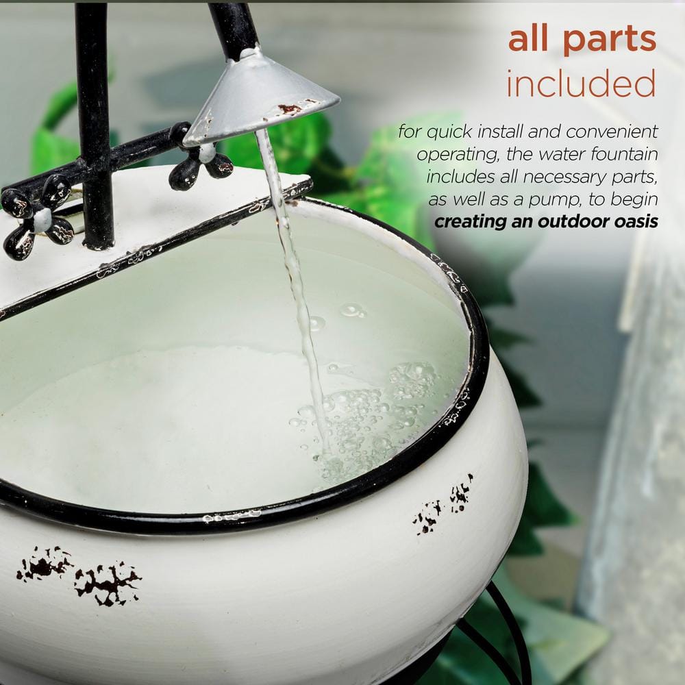 32" Black and White Metal Outdoor Sink Water Fountain