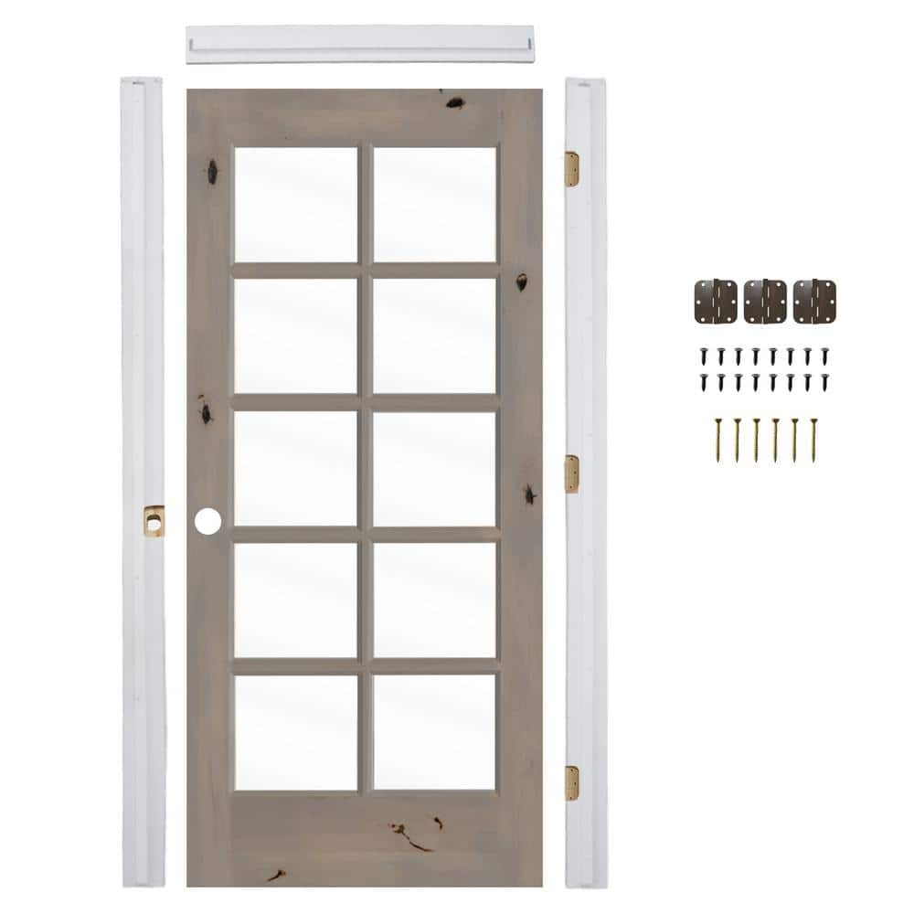 28in.x80in. Right-Hand 10-Lite Clear Glass Grey Stain AlderWood Assembly Required Interior Door Kit w/QuickAssembleJamb price history on PriceWatchPro
