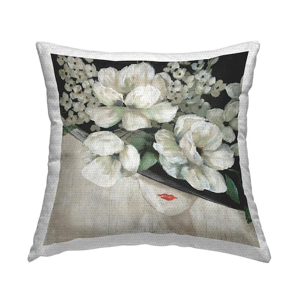 Stupell Industries Floral Blooms Woman Fashion Hat Multi-Color Square Outdoor Throw Pillow