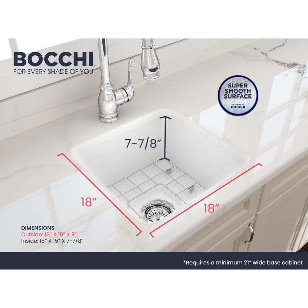White Fireclay 18" Single Bowl Drop-in Bar Sink