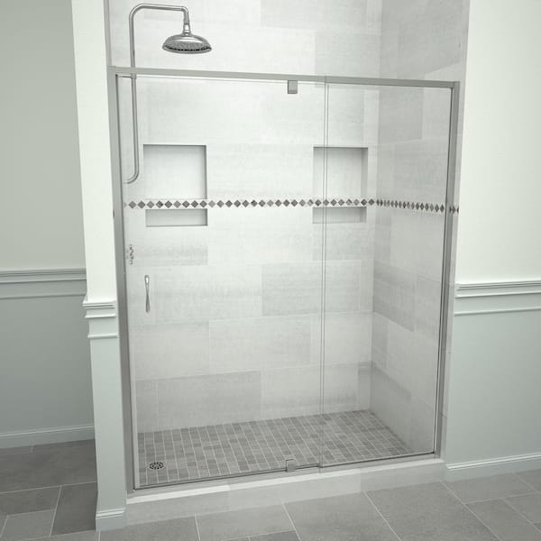 Tile Redi Redi Swing 5100 48 in. W x 72 in. H Framed Pivot Shower Door in Polished Chrome with Handle and Clear Glass