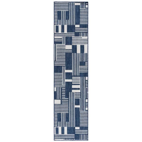 Beach House Navy/Ivory 2 ft. x 8 ft. Geometric Solid Striped Indoor/Outdoor Runner Rug