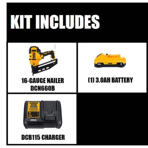 20V MAX XR Lithium-Ion 16-Gauge Electric Cordless Angled Finishing Nailer with 3.0Ah Battery and Charger