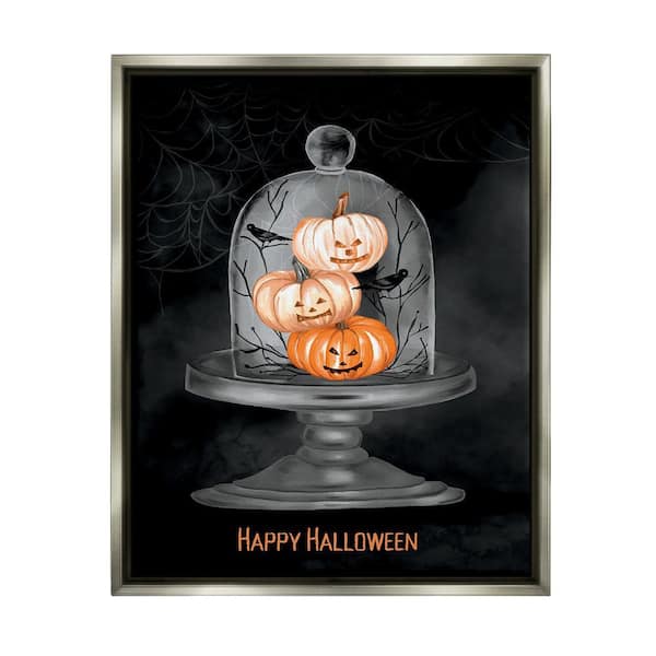 Stupell Industries Halloween Pumpkins and Crows by Amy Hall 1 Piece Floater Frame Graphic Print Typography Poster Art Print 21 in. x 17 in.