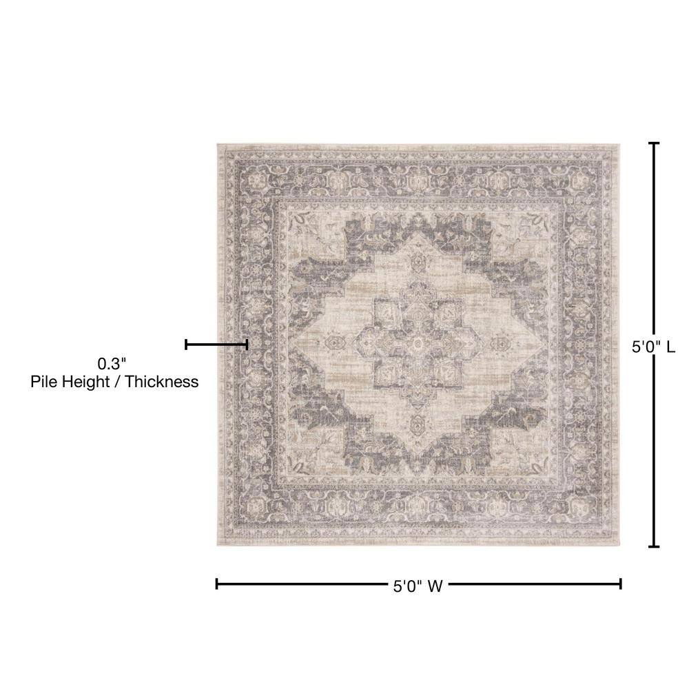 Gray Hand-Knotted Synthetic Square Area Rug