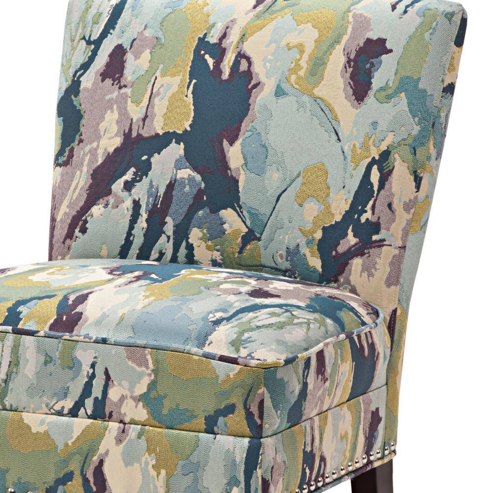 Multicolor Abstract Upholstered Armless Slipper Chair with Birch Legs