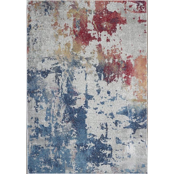 HomeRoots 4 ft. x 6 ft. Red and Blue Abstract Distressed Non Skid Area ...