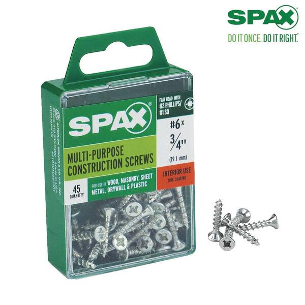Zinc 45-Pack Spax 4101010350201 6-by-3/4-Inch Flat Head Construction Screw