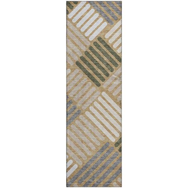 Mayfield Premium Machine Washable Abstract AMF2339 Gold 2 ft. x 7 ft. Runner Rug