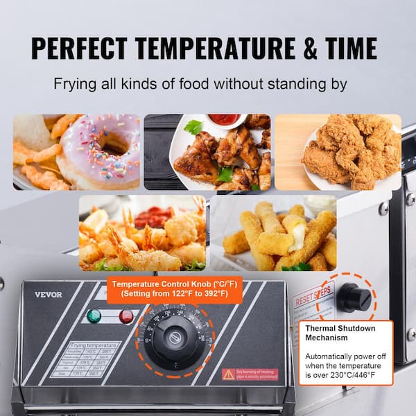 Electric Deep Fryer with Basket & Lid, 1500W 6L Stainless Steel Commercial Frying Machine, Countertop French Fryer with Temperature Control for Home