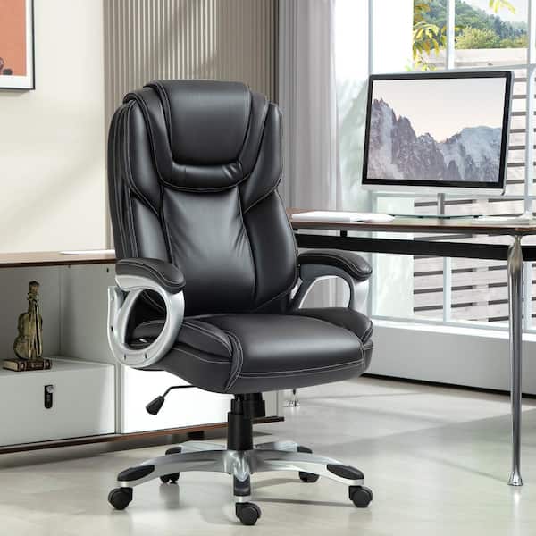 HOMCOM Faux Leather Adjustable Height Office Chair in Black with Arms