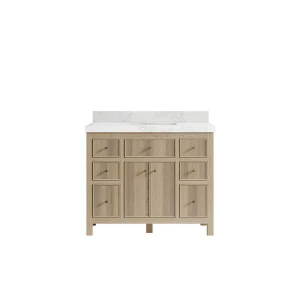 Willow Collections Sonoma Oak 42 in. W x 22 in. D x 36 in. H Bath Vanity in White Oak with 2" Calacatta Nuvo Top
