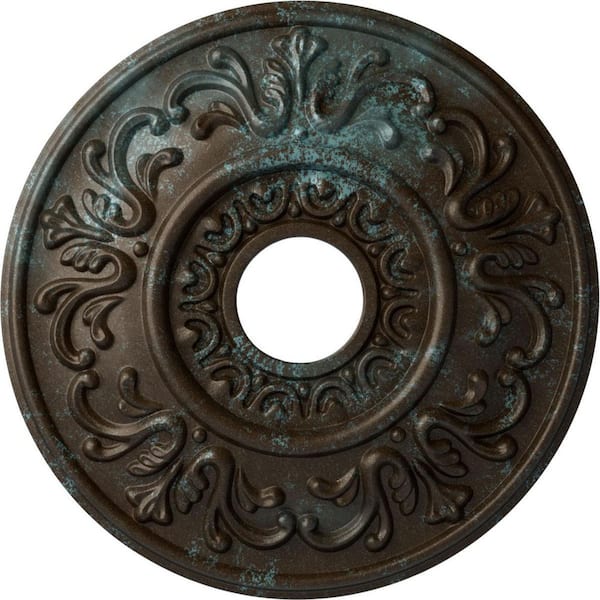Ekena Millwork 1" x 18" x 18" Polyurethane Valletta Ceiling Medallion, Hand-Painted Bronze Blue Patina