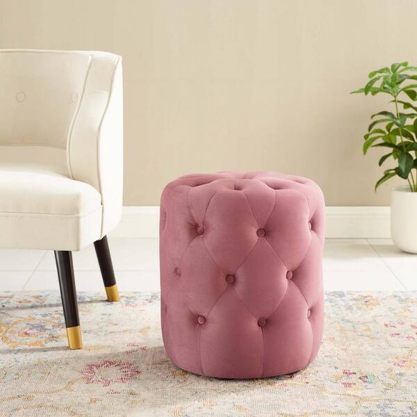 Modway Amour Dusty Rose Tufted Button Round Performance Velvet Ottoman