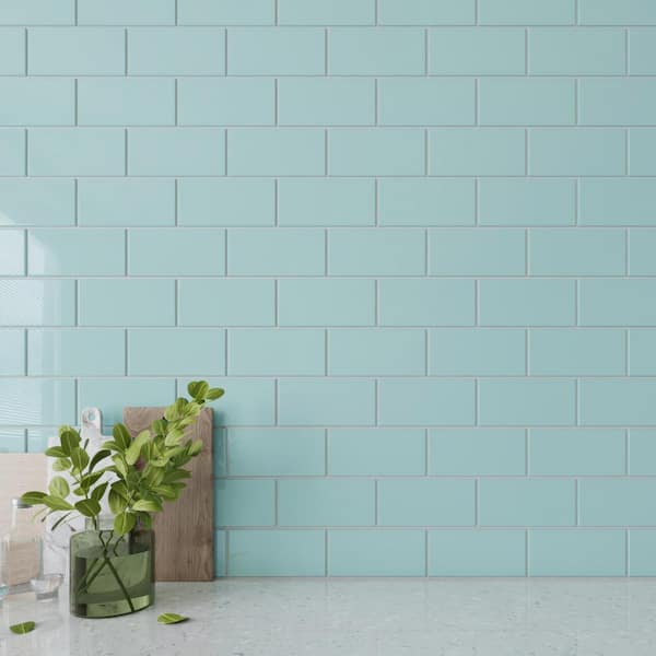 Giorbello Baby Blue 3 in. x 6 in. x 8 mm Glass Subway Wall Tile (5 sq. ft./case)