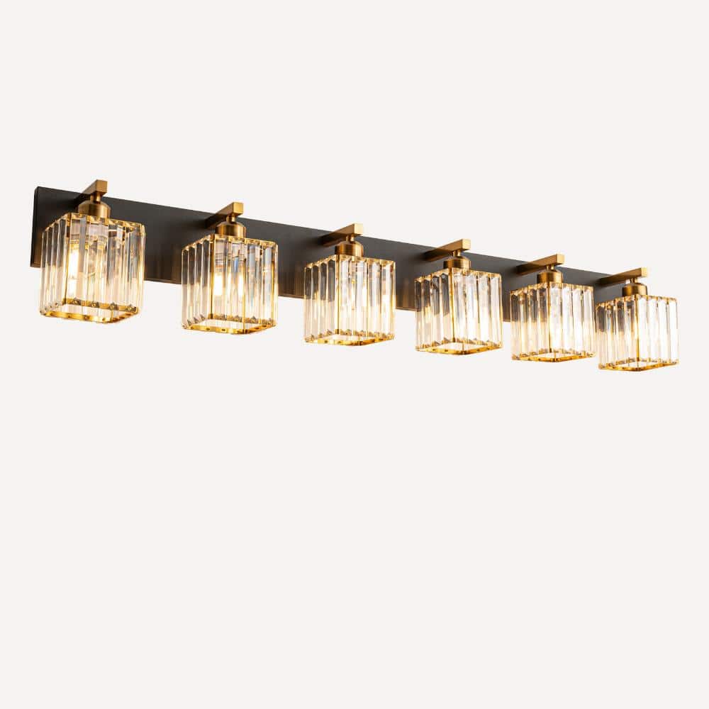 44.09in 6-Lights Black Gold Crystal Vanity Lights Over Mirror for Bathroom price history on PriceWatchPro