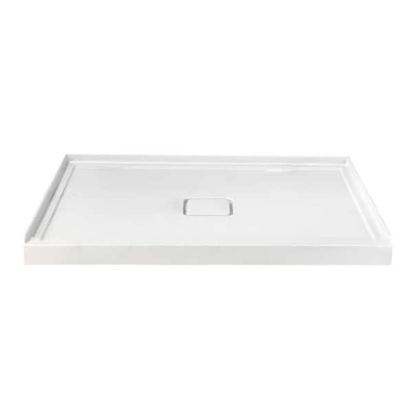 60 in. L x 36 in. W Rectangle Alcove White Acrylic Bathroom Shower Pan Base with Center Hand Drain