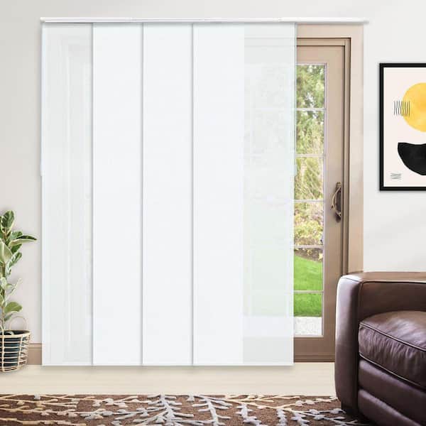 Cut-to-Size Beverly White Light Filtering Adjustable Sliding Panel Track Blind w/ 23 in. Slats Up to 86 in. W x 96 in. L
